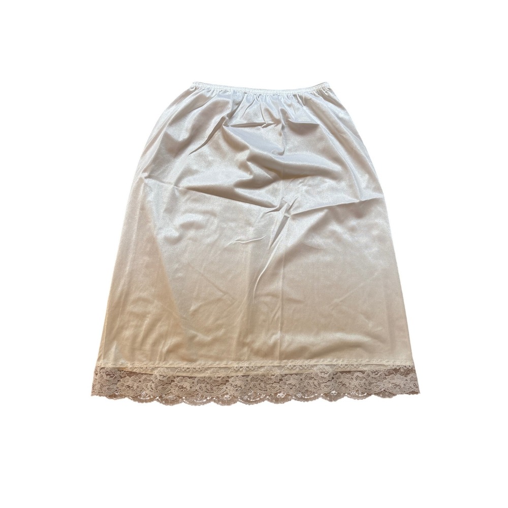 Fortune Half Slip Women White Vintage Lace Trim Elastic Waist SIZE Medium‎